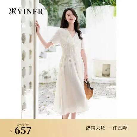 YINER音儿专选秋季仙女裙佩普洛斯法式收褶连衣裙图片