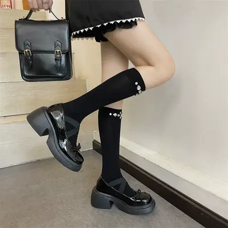 玛丽珍鞋女2023年秋季粗跟防滑交叉单鞋配裙子学院风时髦小皮鞋潮商品大图