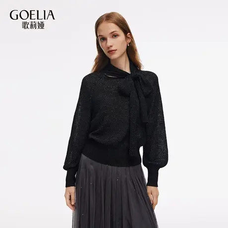 歌莉娅秋季新品蝴蝶结飘带针织套头衫1E9R5J240图片