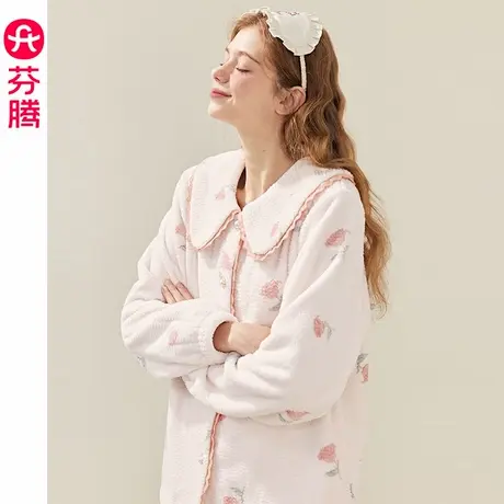 芬腾珊瑚绒睡衣女士秋冬款加绒加厚套装女款法兰绒大码保暖家居服商品大图