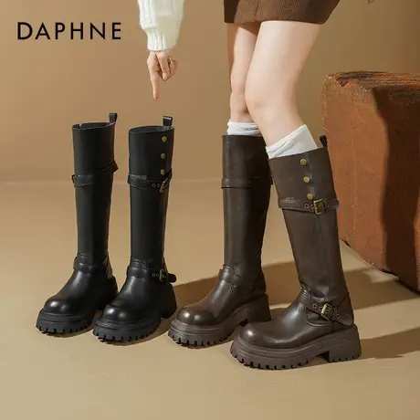 达芙妮长筒靴女2026新款春秋长靴厚底骑士靴美拉德两穿中筒靴子女商品大图