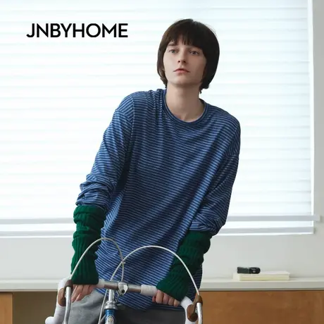 JNBYHOME江南布衣25年秋季新品圆领长袖T恤条纹针织套头睡衣家居商品大图