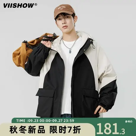 VIISHOW撞色冲锋棉服外套男士冬季2023新款工装棉袄子加厚棉大衣商品大图