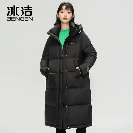 冰洁羽绒服女长款过膝2023年冬季新款时尚连帽宽松厚黑色外套HT图片