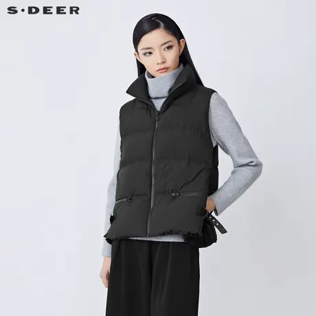 sdeer圣迪奥女装时尚高领压褶拼接黑色羽绒背心S21481604图片