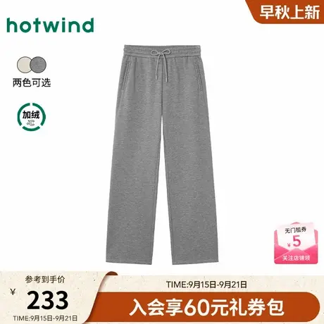 热风女士加绒卫裤2025年冬季新款舒适直筒裤通勤保暖休闲宽松长裤商品大图
