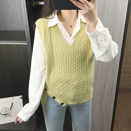 麻花针织衫马甲女毛衣背心春秋坎肩内搭马夹2023新款外穿无袖上衣图片