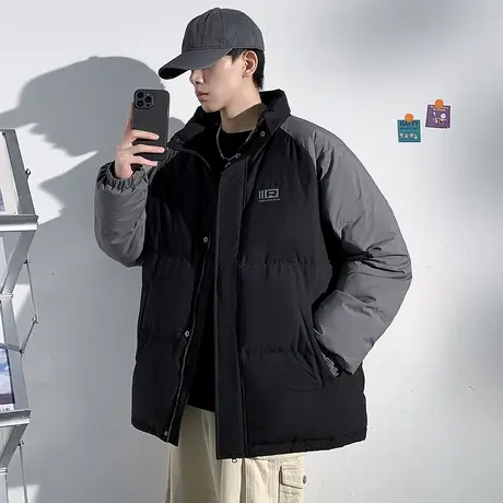 唐狮冬季新款男羽绒服插肩袖撞色立领短款厚外套青少年面包服TD商品大图