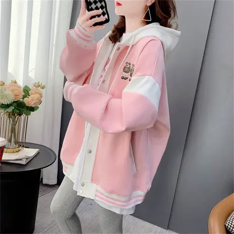 设计感刺绣小熊连帽卫衣开衫女2023新款春季宽松洋气休闲上衣外套商品大图