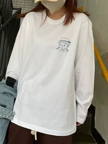 白色德绒内搭打底衫女2023新款秋冬季欧货加绒宽松版长袖t恤上衣商品大图