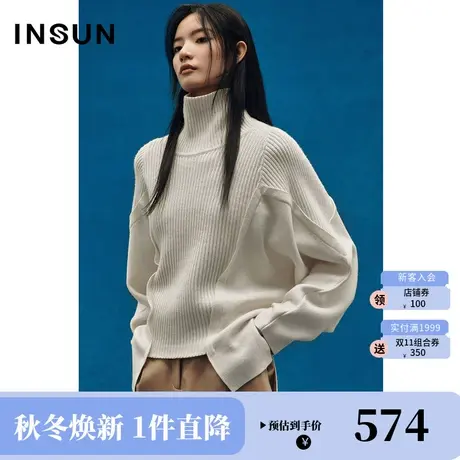 [易打理]恩裳COVER冬季2022时尚解构拼接廓形高领保暖针织衫商品大图