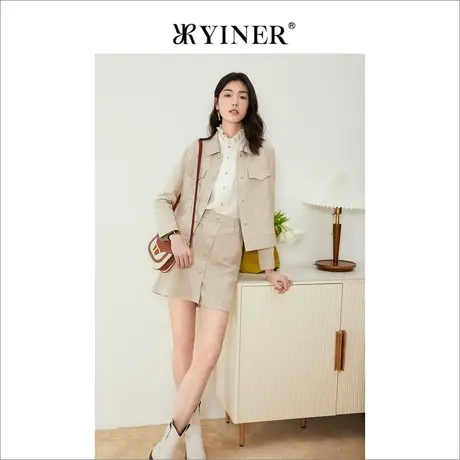 YINER音儿女装2022秋季新款polo衬衣女杏色长袖衬衫商品大图