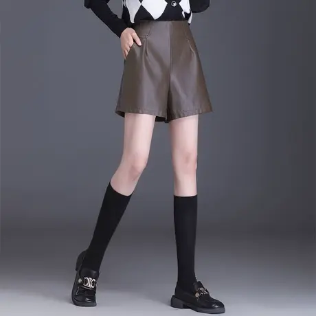 阔腿裤女短裤a字裤2023春秋新款高腰pu皮短裤休闲裤显瘦百搭裤子商品大图