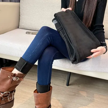 加绒高腰小脚牛仔裤女2023冬季新款显瘦高弹修身显瘦小脚铅笔裤子商品大图