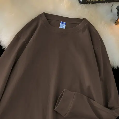 260g重磅纯棉t恤男士长袖美式宽松内搭纯色打底衫全棉圆领秋衣服商品大图