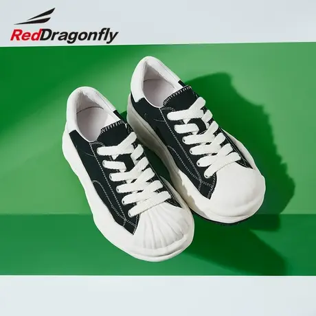 红蜻蜓女鞋2022秋季新款溶解鞋女经典厚底低帮拼色系带帆布鞋板鞋商品大图