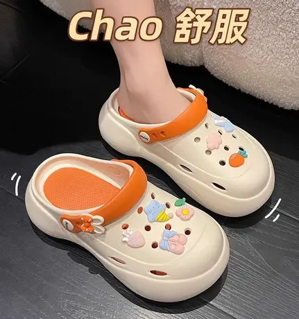 洞洞鞋女2023新款夏季外穿可爱拖鞋女踩屎感厚底包头软底两穿凉拖图片