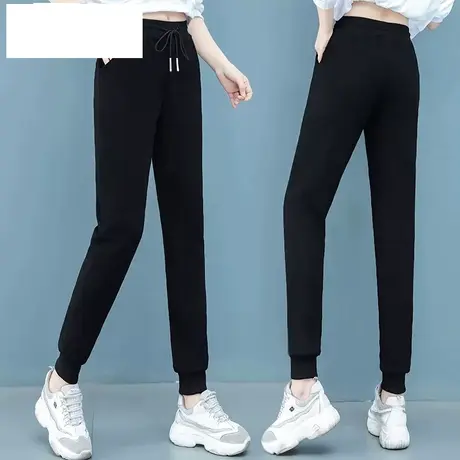 恋上17号纯棉休闲裤女春秋2022年新款时尚洋气休闲百搭纯色高腰卫商品大图