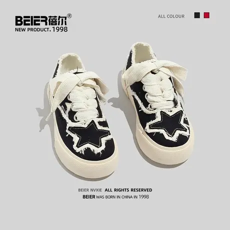 蓓尔帆布鞋女2023新款夏季百搭透气休闲鞋小众乞丐鞋学生厚底板鞋商品大图