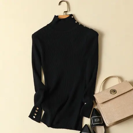 半高领毛衣内搭长袖打底衫女秋冬洋气2022新款上衣修身紧身针织衫商品大图