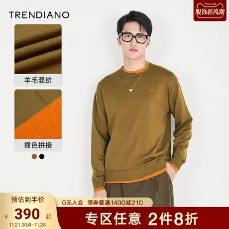 TRENDIANO官方潮牌男装秋季新款长袖圆领毛衣羊毛针织衫男士商品大图