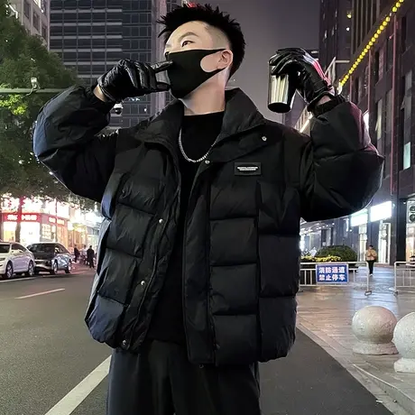 高级感轻熟工装羽绒服男冬季新款宽松加厚立领潮牌白鸭绒个性外套图片