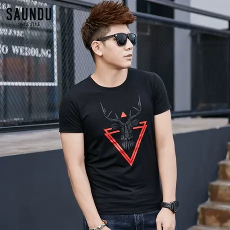 短袖t恤男潮牌夏季上衣服圆领黑色印花修身体恤夏装男生半袖潮流图片