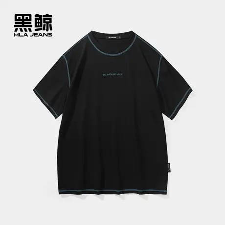 黑鲸HLAJEANS海澜之家旗下潮牌字母绣花短袖T恤男微阔短t图片