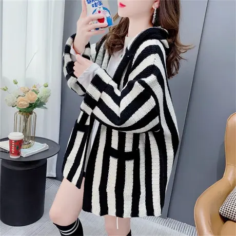 高级感慵懒风连帽毛衣开衫女秋季2023年新款韩版宽松洋气针织外套商品大图