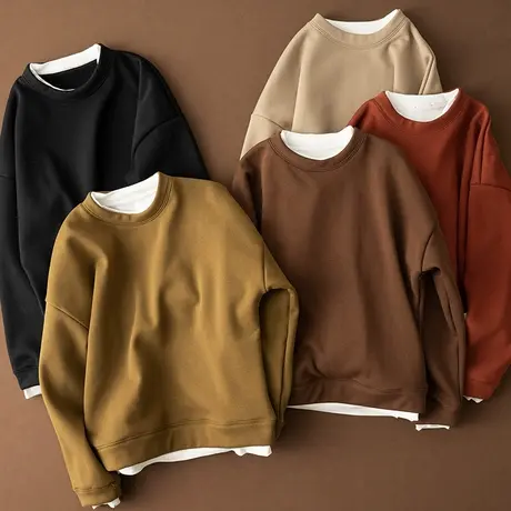 享永子【舒适软糯】加绒加厚圆领长袖T恤女上衣秋冬卫衣外套宽松商品大图