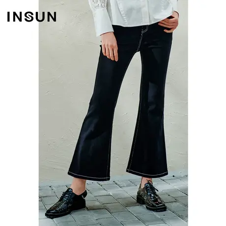 INSUN恩裳线上专选春季微喇弹力冰丝直筒休闲裤图片