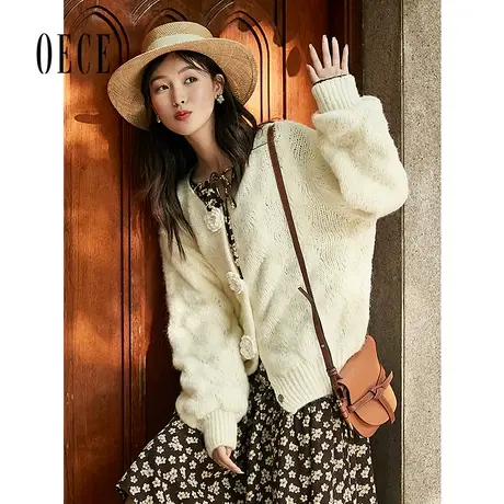 Oece针织衫开衫外套季新款女装慵懒毛衣春秋设计感上衣商品大图