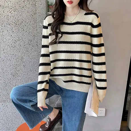 女士毛衣打底衫秋冬季新款条纹针织衫韩版宽松女内搭洋气百搭上衣图片
