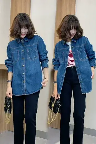 牛仔衬衫女2023年早春新款设计感小众高级感衬衣时尚洋气上衣外套图片