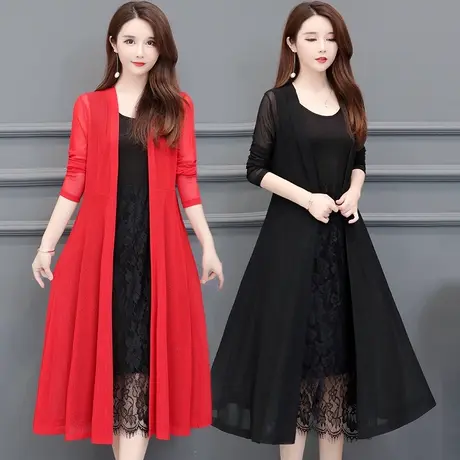 夏季新款长款过膝防晒衣沙滩外搭网纱长袖外套薄款收腰显瘦披风女图片