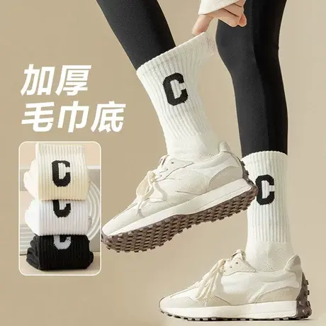 加绒加厚袜子女棉潮秋冬季中筒长简高腰搭配鲨鱼裤芭比裤穿的娃子商品大图