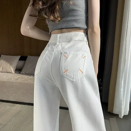 白色天丝阔腿牛仔裤女2024夏季新款百搭垂感高腰显瘦直筒拖地长裤商品大图