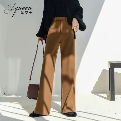 毛呢阔腿裤女高腰冬季宽松显瘦加厚保暖直筒坠感拖地长裤休闲裤子商品大图