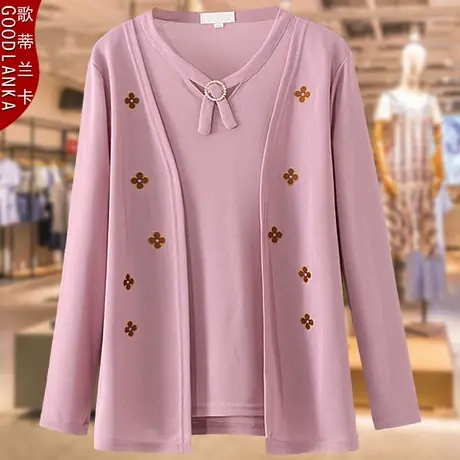 中年妈妈装薄款毛衣外套2022春秋装新款洋气时尚大码假两件针织衫商品大图