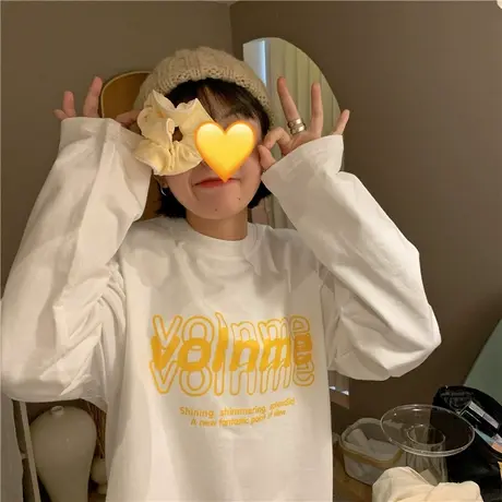 红续自制~2023春装新款韩版百搭宽松套头字母长袖卫衣T恤女上衣商品大图