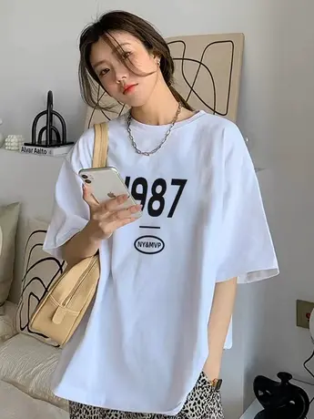 白色短袖t恤女夏季韩系风格穿搭下衣失踪设计感小众茶里茶气上衣商品大图