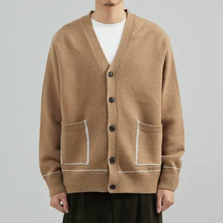 奕飏撞色简约基础针织开衫男士外套宽松针织衫春秋韩版休闲毛衣潮商品大图