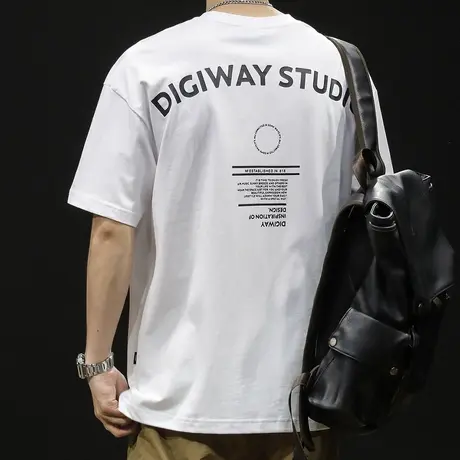 纯棉白色短袖t恤男士半袖圆领潮牌大码2024新款男装印花体恤男款商品大图