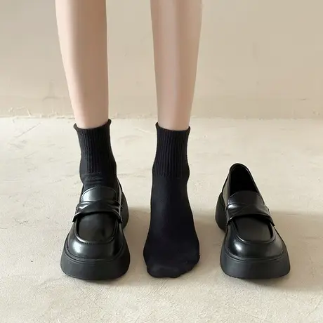 黑色厚底小皮鞋女英伦风2024新款春秋日系复古设计感小众玛丽珍鞋商品大图