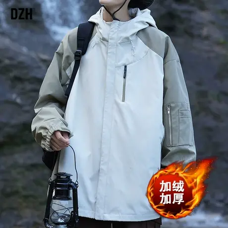 青少年冬季加绒加厚外套男潮高级感户外连帽冲锋衣2024新款夹克衫商品大图