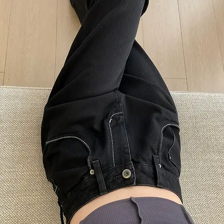 黑色窄版阔腿牛仔裤女2024年春秋新款高腰宽松显瘦百搭直筒拖地裤商品大图