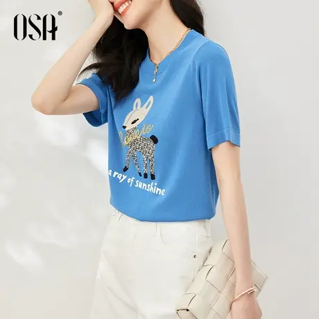 OSA欧莎 凉感宽松短袖T恤女夏季2023年新款薄款百搭正肩体恤上衣图片