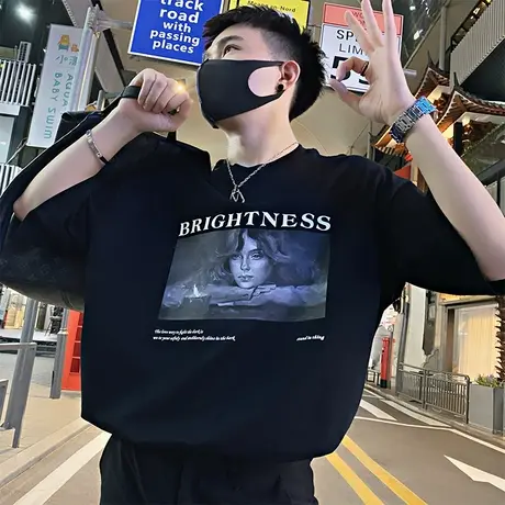 短袖t恤男夏季新款重磅美式潮牌痞帅潮男薄款半袖个性休闲体恤商品大图