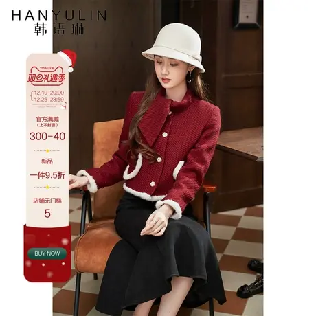 短款红色小香风外套女2023新款秋冬款高级感气质显瘦百搭长袖上衣图片