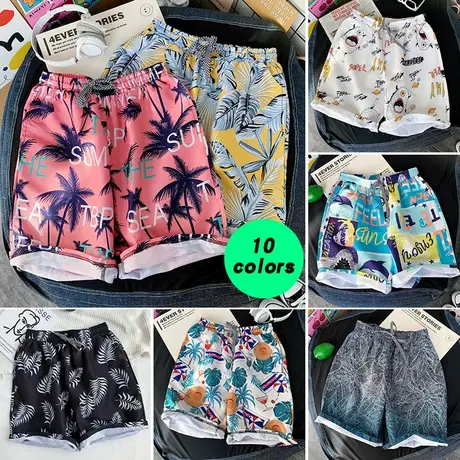夏季花短裤男潮流速干宽松沙滩裤子潮牌港风运动休闲五分大裤衩薄商品大图